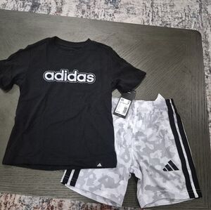 Adidas Black T-Shirt and Gray Shorts Set